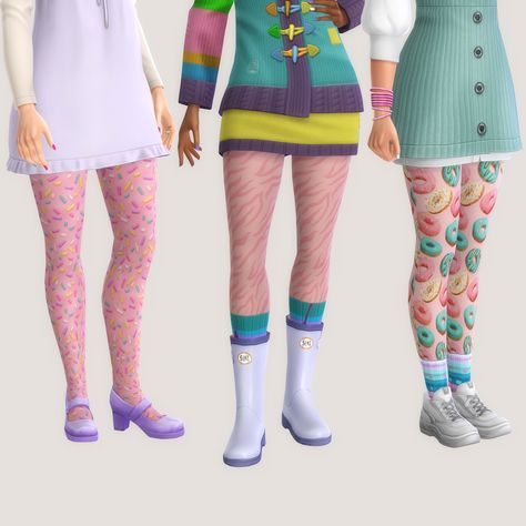 Kidcore Clothing, Pattern Tights, Floral Tights, Sims 4 Expansions, Sims 4 Mm, Sims4 Clothes, Sims 4 Cc Packs, Patterned Tights, Sims 4 Cas