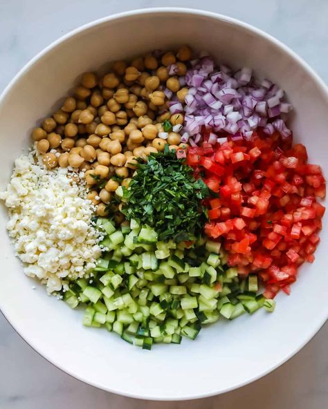 Chic Pea Salad Recipe Easy, Cucumber And Chickpea Salad, Chic Pea Salad, Easy Chickpea Salad, Persian Cucumber, Pea Salad, Canned Beans, No Calorie Foods, Garbanzo Beans