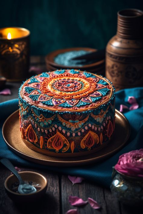 Indian Theme Cake, Indian Birthday Cake, Cheetah Birthday Cakes, Indian Cakes, Mandala Cake, Henna Cake, Spectacular Cakes, Cheetah Birthday, Mandala Wedding