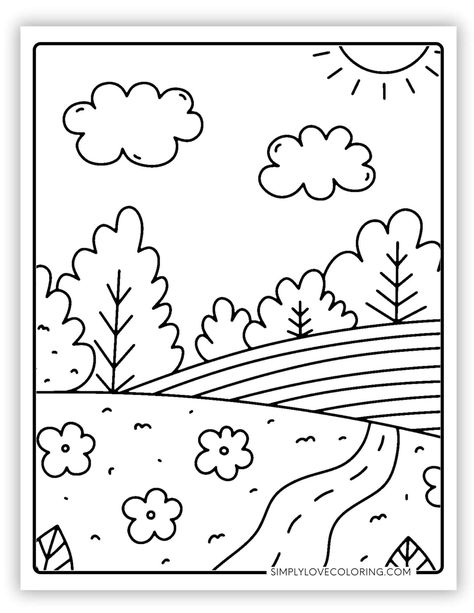 Free forest coloring pages are the perfect activity for homeschooling, classrooms, teachers, kids' activities, and educational activities. Simple Colouring Pages For Kids, Scenery Coloring Pages, Simple Nature Drawing, Draw Forest, Nature Drawing For Kids, Simple Coloring Pages, Kindergarten Drawing, Colouring Pages For Kids, Forest Coloring Pages