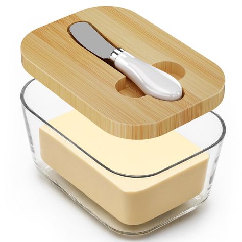 XCC Large Glass Butter Dish with Lid, Upgraded The Capacity to Holds 1lb of Butter, Butter Keeper with Knife for countertop, Can Seal and Store Butter, Decor and Gifts Butter Holder, Butter Container, Butter Stick, Glass Butter Dish, Butter Keeper, Ceramic Butter Dish, Bamboo Plates, Hand Measurements, Kitchen Gift