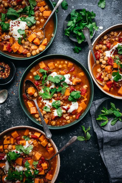 Moroccan Chickpea Lentil Stew Lentil And Chickpea, Chickpea Lentil, Vegan Stew Recipes, Moroccan Lentil, Stew Vegan, Moroccan Stew, Moroccan Chickpea, Crowded Kitchen, French Green Lentils