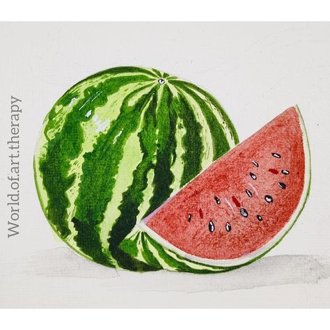 Watermelon painting using watercolours Watermelon Painting Watercolors, Watermelon Illustration Cute, Watermelon Paintings, Watermelon Sketch, Watermelon Art Painting, Big Paintings, Watermelon Drawing, Watermelon Watercolor, Paintings Nature