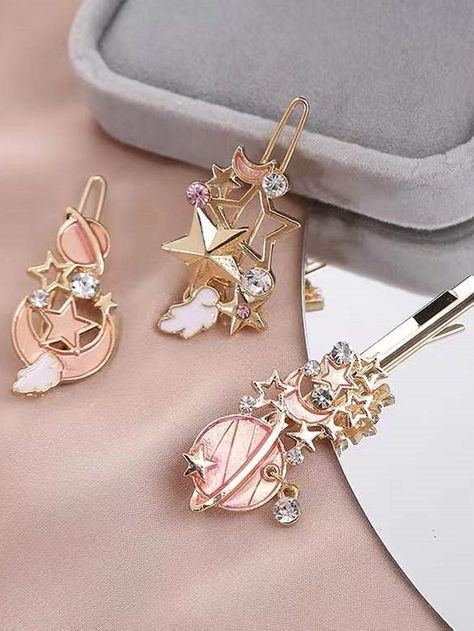 Gold Glamorous   Alloy  Sets    Women Accessories Star Decor, Star Decorations, Hair Clips Girls, Latest Hairstyles, Elegant Hairstyles, Gold Style, Hairstyles With Bangs, Pink Fashion, Hair Clip