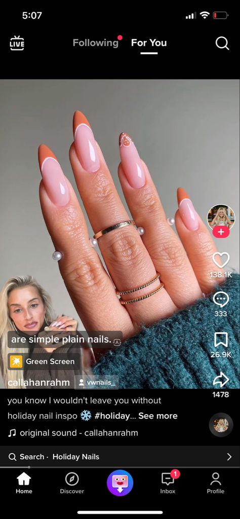 Plain Nails, Tip Nails, French Tips, French Tip Nails, Holiday Nails, Cute Nails, Nail Inspo, Gingerbread, Acrylic Nails