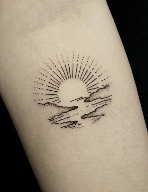 Longshoreman Tattoo, Conscious Tattoo Ideas, Beautiful Nature Tattoos, Small Waterfall Tattoo, Tarot Tattoo Ideas Small, Small Tattoo Sleeve Style, Dotted Tattoo Design, Small Shaded Tattoos, Nature Tattoo Small