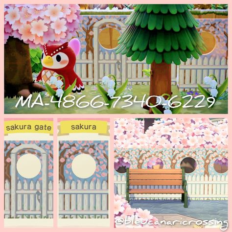 Acnh Standee, Fence And Gate, Standee Design, Pink Island, Sakura Blossoms, Animals Crossing, Fencing Ideas, Island Decor, New Animal Crossing