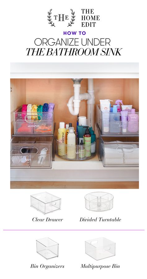 Home Edit Bathroom, Bathroom Cabinet Organization Under Sink, Under Bathroom Sink, Bathroom Under Sink, Under Kitchen Sink, Bathroom Sink Organization, Bathroom Drawer Organization, Under Kitchen Sink Organization, Bathroom Sink Storage