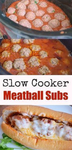 Slow Cooker Meatball Subs Recipe - Easy Crock Pot Dinner Idea with homemade meatballs and marinara sauce.:: Slow Cooker Meatball Subs, Easy Crock Pot Dinner, Resep Makanan Beku, Meatball Sub Recipe, Crock Pot Dinner, Crock Pot Food, Pot Recipes Healthy, Easy Crockpot Dinners, Slow Cooker Meatballs