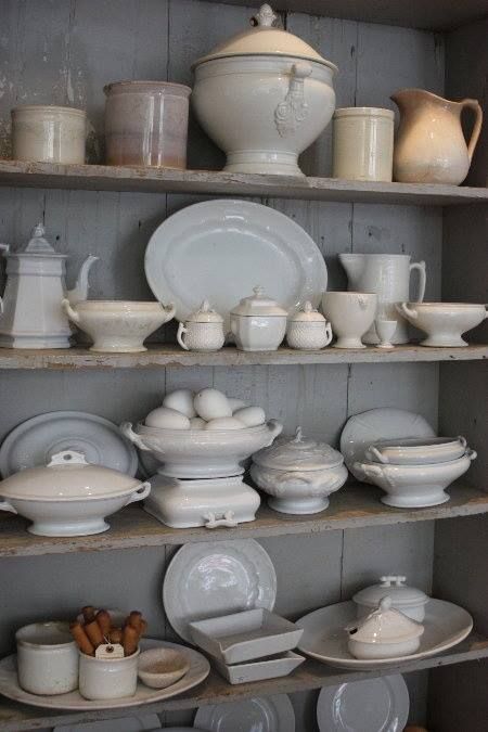 White Pitchers, Iron Stone, Vintage Ironstone, Dining Cabinet, White Pitcher, Red Chair, White Dishes, Country Kitchen, Hutch