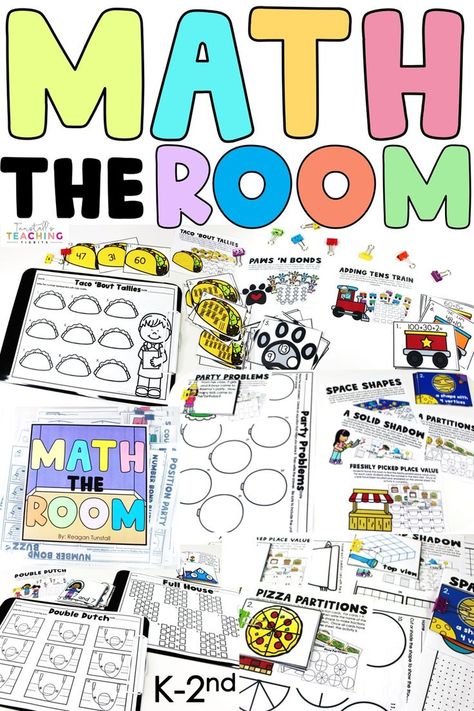 Math the Room is a resource with 20 Write the Room centers included. Simply print the center cards and place them around the room for students to hunt and solve! Allowing students to be up and… Solve The Room Math, Math Write The Room First Grade, Primary Maths Activities, Math Word Walls, Motivate Students, Monthly Activities, 2nd Grade Writing, Geometry Worksheets, Math Fact Fluency