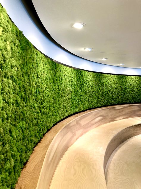 A custome installation in collaboration with Hive Design Collaborative for the John A Marshall Company showroom Green Wall Design, Walls Design, Moss Walls, Labyrinth Design, Designers Home, Terrace Garden Design, Entrance Lobby, Wall Logo, Biophilic Design