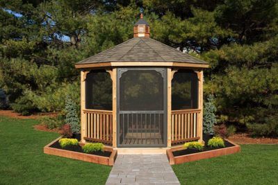 Amish-Crafted DIY Gazebo, Pergola & Pavilion Kits - YardCraft Octagon Gazebo, Small Gazebo, Attached Pergola, Gazebo On Deck, Diy Gazebo, Screened Gazebo, Gazebo Plans, Floor Wood, Amish Crafts