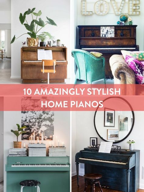 10 Amazing Ways to Incorporate a Piano into Your Home Decor - Curbly Upright Piano Decor, Figure Out Your Style, Piano Painted, Piano Styling, Piano Home, Home Piano, Piano Room Decor, Piano Living Rooms, Piano Tips