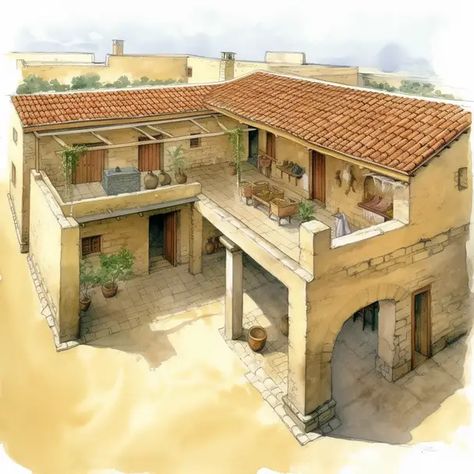 Pirate Architecture, Ancient Greek Home, Ancient Greek House, Ancient Roman Houses, City Craft, Greek Homes, Indian Houses, Greece Architecture, Roman House