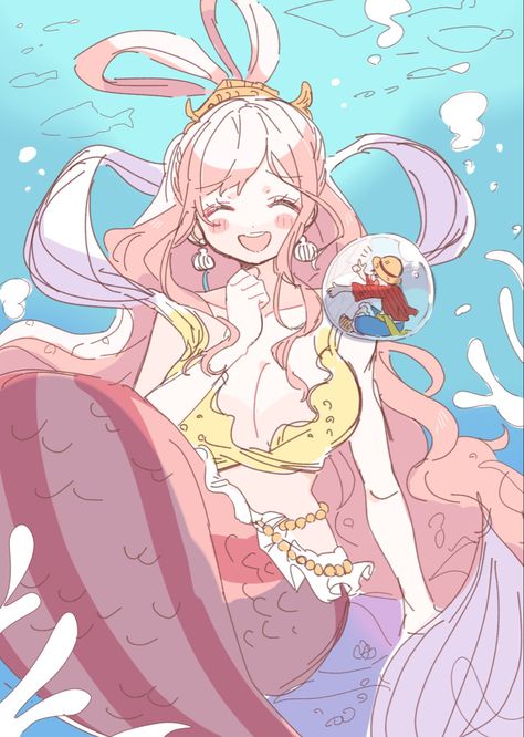 Shirahoshi And Luffy, Luffy X Shirahoshi, Shirahoshi Fanart, One Piece Shirahoshi, Shirahoshi One Piece, One Piece Mermaid, Mermaid One Piece, One Piece Fan Art, One Piece Anime Manga