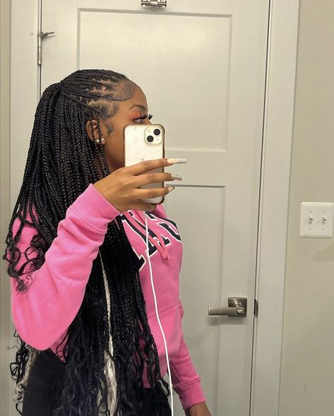 Hairstyles With Small Knotless Braids, Small Knotless Braids Hairstyles Ideas, Ways To Style Small Knotless Braids, Edges With Knotless Braids, Half Up Half Down Knotless Braids, Bow Braid Hairstyle, Cute Edges With Braids, Knotless Braids Outfit, Hairstyles For Medium Length Hair Braids