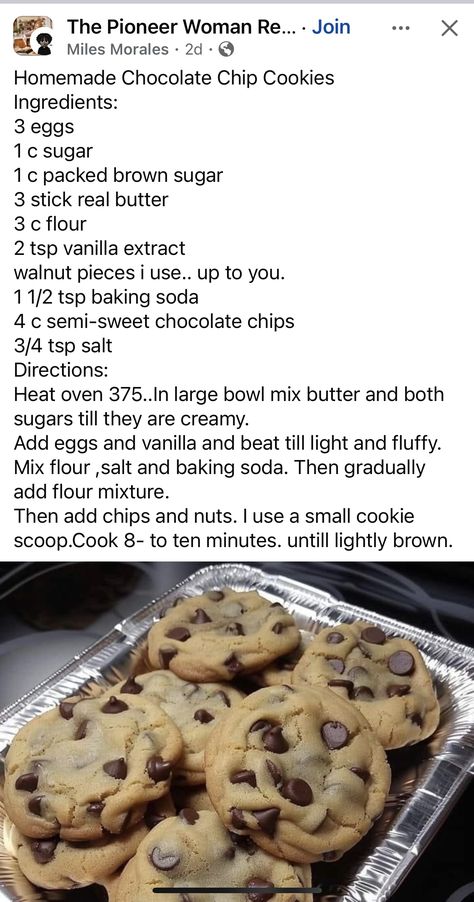 Chocolate Chip Cookies Ingredients, Homemade Chocolate Chip Cookies, Ree Drummond, Sweet Snacks Recipes, Delicious Snacks Recipes, Baking Sweets, Fun Baking Recipes, Interesting Food Recipes, Easy Baking