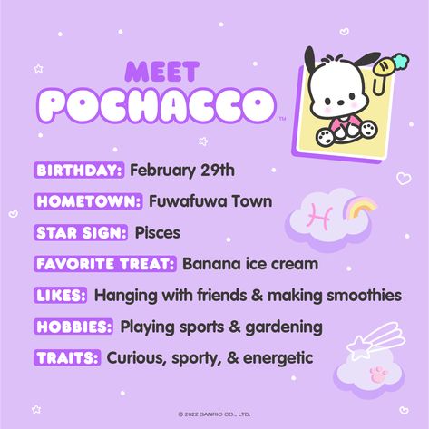 Super sporty and lots of fun… #Pochacco is our Friend of the Month for February! 💜🏀 Here are fun facts about our curious friend!🐾 Molang Wallpaper, Pisces Star Sign, Hello Sanrio, Hello Kitty Wallpaper Hd, Karakter Sanrio, How To Make Smoothies, Cute Kawaii Animals, Hello Kitty Characters, Hanging With Friends