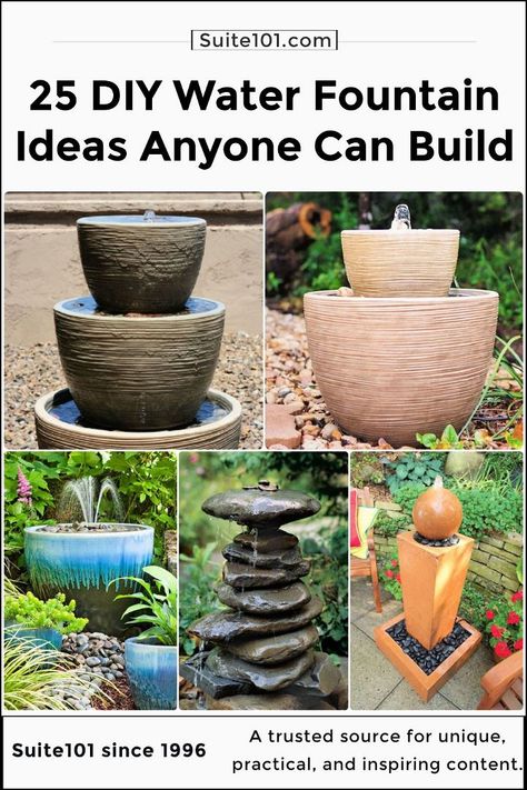 25 DIY Water Fountain Ideas to Beautify Your Garden Indoor Water Garden Fountain, Garden Water Fountains Diy, Landscaping Fountain Ideas, How To Make A Water Feature, Diy Garden Water Fountain, Diy Backyard Fountain, Diy Water Pump Fountain, How To Make A Water Fountain, Diy Water Fountain Easy Cheap