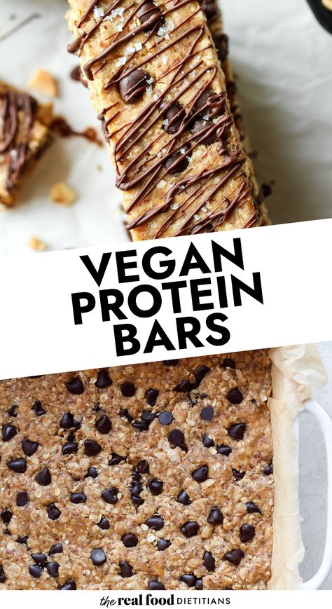 These Vegan Protein Bars are made with real food ingredients and powered with plant protein. Enjoyed by kids and adults alike, these no-dairy, no-egg protein bars are soft, chewy, and perfect for a quick snack, as well as pre- or post-workout fuel. We employ peanut butter, banana, gluten-free oats, vegan protein powder, and a small handful of mini chocolate chips to make these delicious protein-packed bars. Vegan Protein Bars Recipe, Best Vegan Protein Bars, Protein Bars Recipe, Healthy Protein Bars, Best Vegan Protein, Vegan Protein Bars, Protein Bars Homemade, Healthy Protein Snacks, Protein Bar Recipes