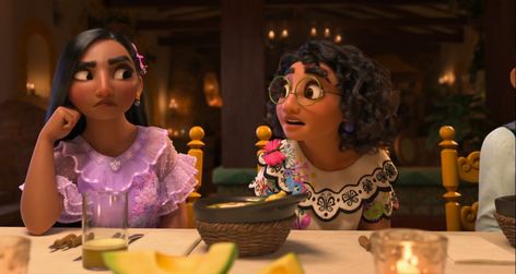 Isabella And Mirabel, Ajiaco Soup, Mirabel And Isabela, Disney Dinner And Movie Night, Encanto Movie, Colombian Girls, Disney Dinner, Stephanie Beatriz, Wilmer Valderrama