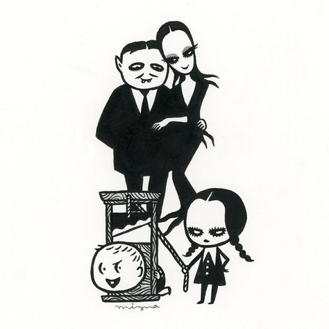 1,605 Likes, 43 Comments - Mizna Wada  和田みずな (@miznawada) on Instagram: “#mabsdrawlloweenclub Day 13: Addams Family ” Adams Family Drawing, Addams Family Original, Adams Family Tattoo, Family Drawing Ideas, Addams Family Cartoon, Daily Drawing Challenge, Charles Addams, Gomez And Morticia, Tim Burton Art