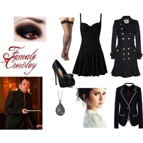 Female Crowley Castiel Costume, Female Crowley, Fem Crowley, Supernatural Halloween Costumes, Crowley Cosplay, Supernatural Clothes, Supernatural Costume, Supernatural Inspired Outfits, Supernatural Crowley