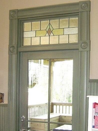 Stain Glass Interior Door, Stained Glass Over Doorway, Indoor Transom Window, Stained Glass Above Door, 1920s Windows, Transom Windows Interior, Cottage Court, Window Above Door, Window Transom