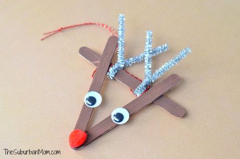 Popsicle Stick Ornament Rudolph Popsicle Stick Christmas Ornaments, Stick Christmas Ornaments, Stick Ornaments, Popsicle Stick Ornaments, Popsicle Crafts, Kids Christmas Ornaments, Popsicle Stick Crafts, Popsicle Stick