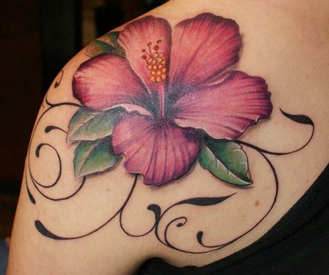 la Amapola - The official flower of Puerto Rico! Hopefully my next Tattoo... Coming Soon! Hawaiian Flower Tattoos, Hibiscus Flower Tattoos, Flower Shoulder Tattoo, Tattoo Son, Girl Shoulder Tattoos, Hibiscus Tattoo, Tattoos For Women Flowers, Beautiful Flower Tattoos, Tattoo Zeichnungen