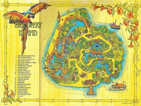 disney discovery island | Discovery Island Map | Flickr - Photo Sharing! Disney Island, Discovery Island, Disney Tourist Blog, Country Bears, Disney Attractions, Retro Disney, Island Map, Island Design, Disney Theme Parks