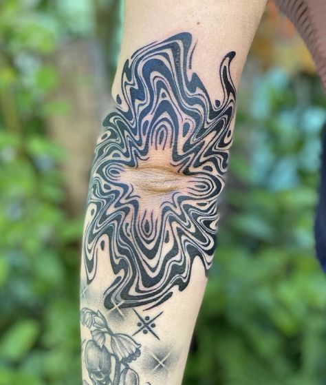 The Elbow Tattoo, Elbow Tattoo, Blackout Tattoo, Elbow Tattoos, Knee Tattoo, Tattoo Cover, Black Ink Tattoos, Abstract Tattoo, Cover Up Tattoos