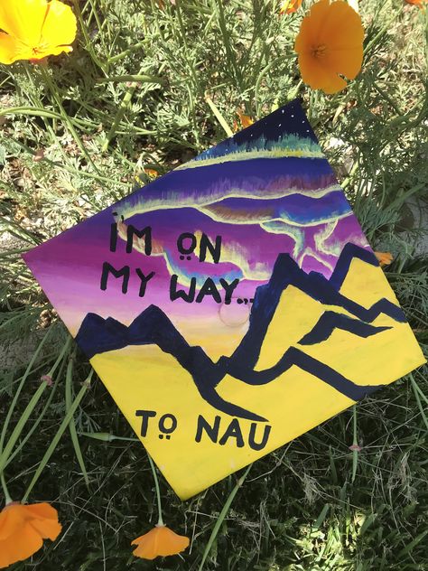 On my way to NAU.. brother bear grad cap Graduation Cap Designs For Brother In Heaven, Bob Ross Graduation Cap, Brother Bear Graduation Cap, Adventure Is Out There Grad Cap, It’s Been A Long Time Coming Grad Cap, Brother Bear, High School Graduation Cap, Grad Cap Designs, Graduation Signs