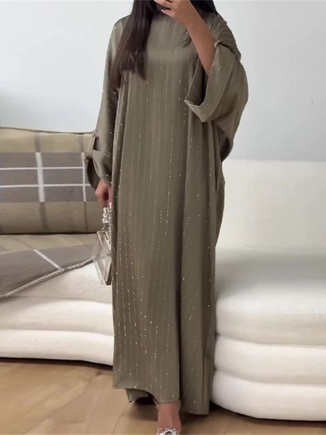 Ramadan Eid Satin Batwing Abaya Dubai Luxury Elegante Muslim Kaftan Dress Abayas For Women Kebaya Plus Size Long Skirts, Collar Maxi Dress, Dress Muslim, Mode Abaya, Sequin Party, Abaya Dress, Abayas Fashion, Mode Hijab, Maxi Dress With Sleeves