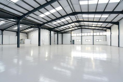 An empty warehouse. Empty warehouse unit with shiny floor #Sponsored , #Ad, #PAID, #warehouse, #floor, #shiny, #empty Warehouse Floor Plan, Prefab Metal Buildings, Warehouse Layout, Metal Building Kits, Modern Warehouse, Steel Building Homes, Warehouse Office, Industrial Sheds, Factory Architecture