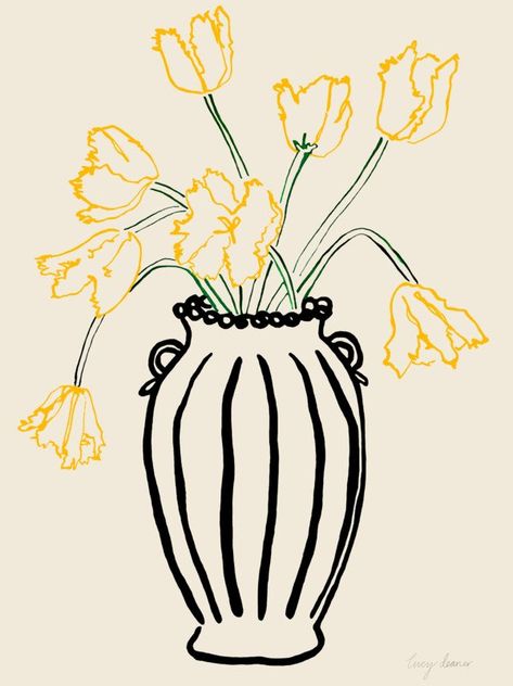 Tulips In A Vase, Artfully Walls, Parrot Tulips, Arte Inspo, Arte Sketchbook, Ink Illustrations, Arte Floral, Painting Inspiration, All Art