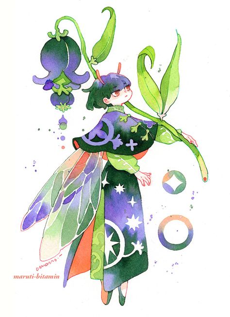 Scribblings Aquarelle Ideas, Chibi Fairy, Maruti Bitamin, Fairy Watercolor, Fae Art, Ancient Chinese Art, Plant Art, Watercolor And Ink, Chinese Art