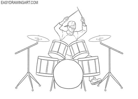 drummer drawing Drums Reference Pose, Drum Drawing Reference, Rock Band Poses Drawing Reference, Girl Drummer Drawing, Band Base Drawing, Gutair Drawing Reference, Drummer Pose Reference Drawing, Musician Drawing Reference, How To Draw Drums