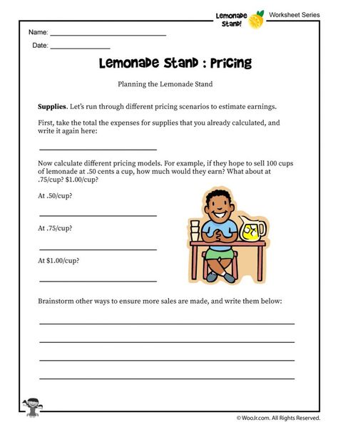 Business for Kids: How to Run a Lemonade Stand | Woo! Jr. Kids Activities Kids Lemonade Stands, Kids Lemonade, Diy Lemonade Stand, Boys And Girls Club, Lemonade Stand, Student Writing, Lessons For Kids, Business For Kids, Vocabulary Words