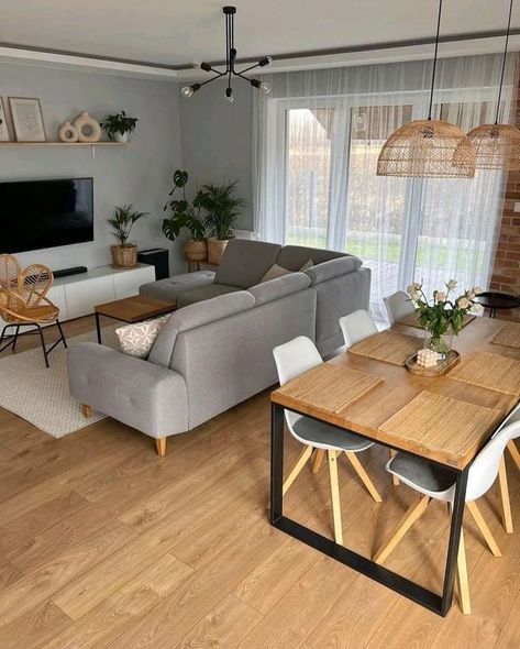 Grey Apartment, Scandinavian Interior Living Room, Living Room Dining Room Combo, Apartment Living Room Design, التصميم الخارجي للمنزل, Dining Room Combo, Small Living Room Decor, 아파트 인테리어, Living Room Scandinavian