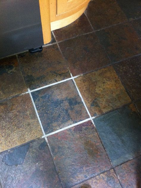 Slate cleaning test - here is how it cleaned up - to read about it go here Cleaning Slate Floors, Slate Shower Tile, Slate Projects, Slate Bathroom Tile, Homeowner Hacks, How To Clean Stone, Slate Bathroom, Tile Floor Cleaner, Slate Floors