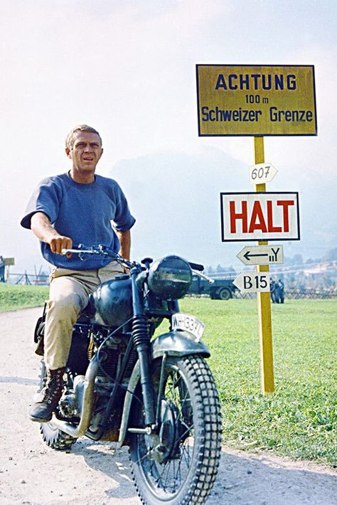 Steve Mcqueen Motorcycle, Actor Steve Mcqueen, Steve Mcqueen Style, Alec Guinness, Steve Mc, Great Escape, The Great Escape, Hollywood Legends, Steve Mcqueen