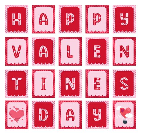 Happy Valentines Day Card Printables, Valentines Banner Printable, Valentines Classroom Decorations, Bunting Banner Template, Valentine's Day Origin, Happy Valentines Day Sign, Printable Banner Template, Valentines Letter, Valentine Banner