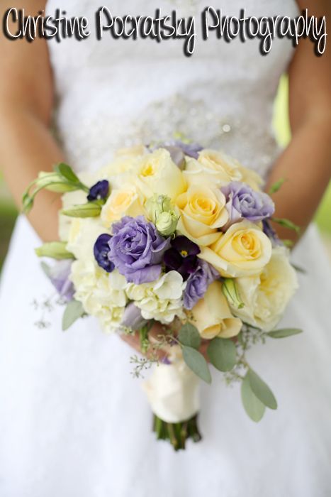 Bridal Bouquet with Yellow, Purple, and White Roses Wrapped in Cream Ribbon // www.jpband.com Lavender Rose Bouquet, Purple Flower Centerpieces, Cream Wedding Flowers, Reception Music, White Reception, Aisle Decorations, Wedding Themes Summer, Yellow Bouquets, Color Lavanda