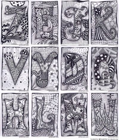 Black And White Zentangle, Zentangle Letters, Patterns Zentangle, Doodle Techniques, Doodles To Draw, Follow Your Bliss, Zentangle Tutorial, Art Lettering, Doodle Alphabet