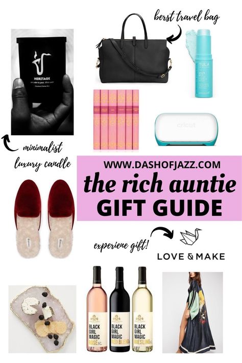 Wondering what to buy the woman who has everything? Shop this collection of unique Christmas gift ideas for your favorite aunt aka the rich auntie! This holiday gift guide has the 10 best gifts for her. 2020 Christmas gift guide for women by Dash of Jazz #dashofjazzblog #womensgiftsforChristmas #richauntyvibes #richauntyaesthetic #Christmasgiftsforaunts #holidaygiftguideforher Cuyana Weekender, Fun Aunt, Rich Aunt, Unique Christmas Gift Ideas, Rich Auntie, Christmas Gifts For Aunts, Big And Rich, Black Packaging, Creative Cocktail