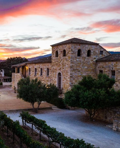 We love a good villa sunrise. Sunstone Winery in the beautiful Santa Ynez Valley has some of the best. 🌅 Sunstone Winery, French Courtyard, Vineyard House, Wine Cave, Santa Ynez Valley, Santa Ynez, Tasting Room, Wine Country, Santa Barbara