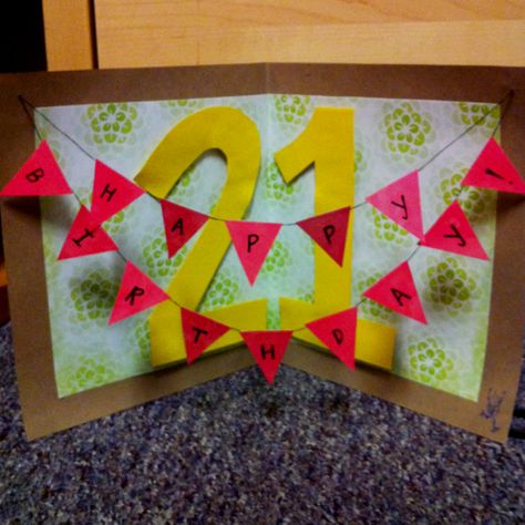 My first DIY birthday card! Turned out pretty better than expected! Jumbo Birthday Card Diy, Pop Out Cards, Birthday Flags, First Birthday Cards, Cool Birthday Cards, Diy Gift Card, Homemade Birthday Cards, Bday Cards, Art Carte