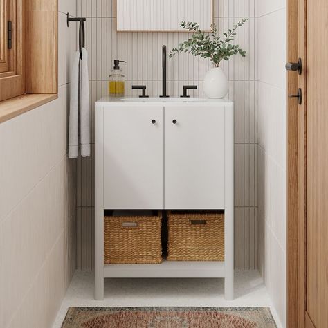 Harrison Single Bathroom Vanity (24"–36") West Elm Vanity, 1 Bedroom Adu, West Elm Bathroom, Modern Bathroom Furniture, Reclaimed Wood Beds, White Bathroom Vanity, Mid Century Bathroom, Modern Mirrors, Small Bathroom Vanities